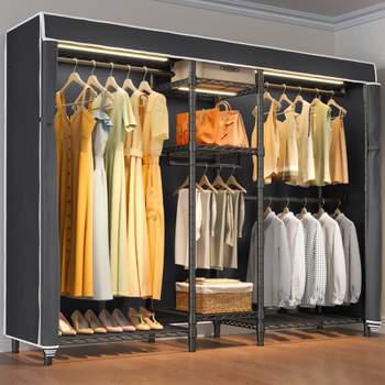VIPEK V6L Covered Garment Rack Heavy Duty Closet Wardrobe with Cover and Dimmable LED Lights, Black Rack with Cover
