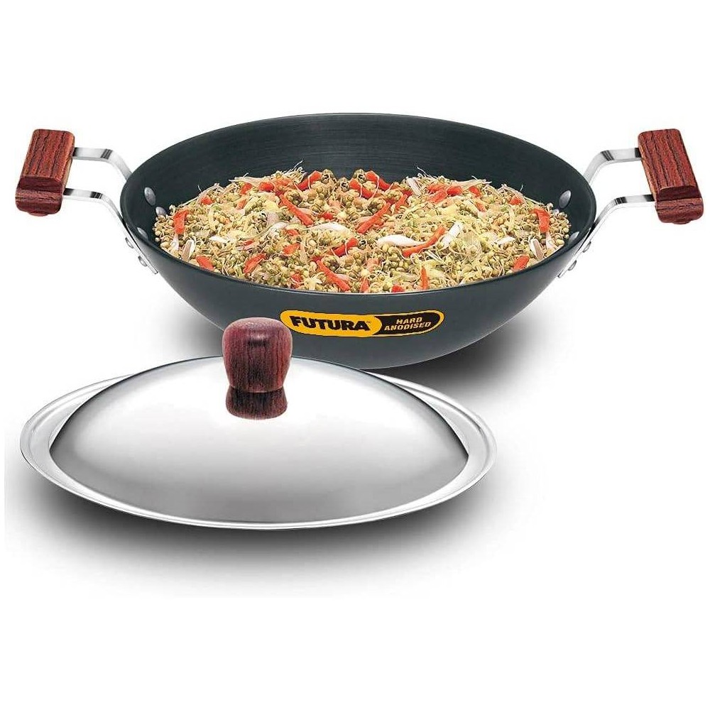 Hawkins 3.75L Futura Hard Anodized Deep Fry Pan Kadhai with Steel Lid and Flat Bottom