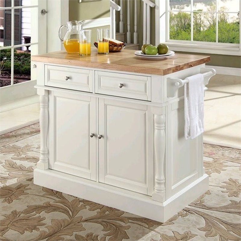 Wood Kitchen Island Butcher Block in White - Pemberly Row, 2 of 9