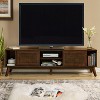 TiramisuBest 67.9" Modern Rattan TV Stand for TVs up to 75", Solid Wood Feet Media Console with Rattan Doors,Entertainment Cabinet,Brown - 2 of 4