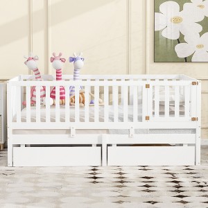 PAGED Twin Size Daybed Dual Use Bed Frame with 2 Storage Drawers and Fence Guardrails for Bedroom, Living - 1 of 4