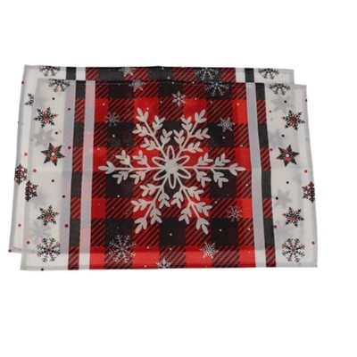 Unique Bargains Christmas Place Mats Plaid Big Snowflake Flax Red White Green 11.8"x17.7" 2 Pcs