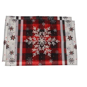 Unique Bargains Christmas Place Mats Plaid Big Snowflake Flax Red White Green 11.8"x17.7" 2 Pcs - 1 of 4