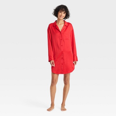 Women's Satin Notch Collar NightGown - Auden™ Red S