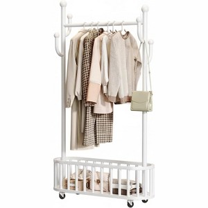 Freestanding Clothes Rack w/ Storage Basket & Hooks - Mobile Multi-Functional Hanging Rack w/ Wheels for Bedroom, Living Room - 1 of 2