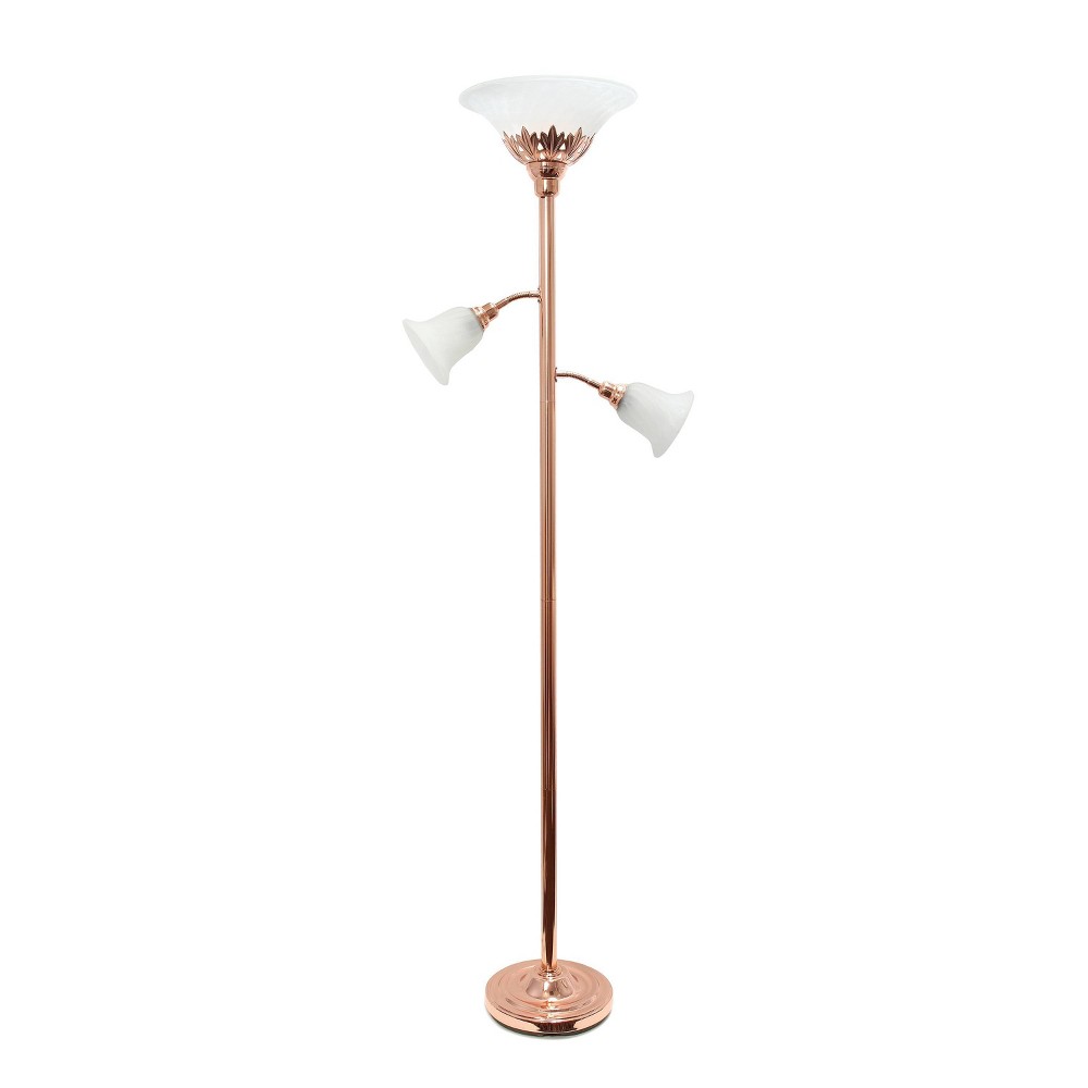 Photos - Floodlight / Street Light 3-Light Floor Lamp with Scalloped Glass Shade Rose Gold - Elegant Designs