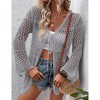Women's Crochet Cardigan Light Weight Long Sleeve Tie Front Hollow Out Thin Cardigan - 3 of 4