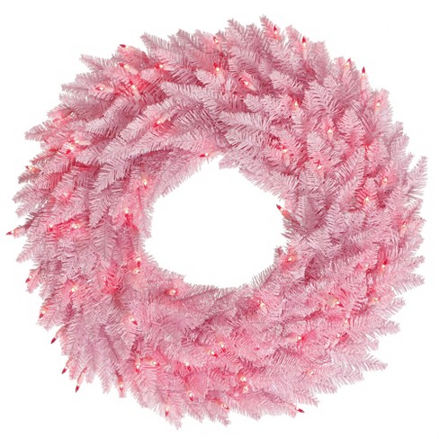 Red / Pink Curly Tinsel Heart Wreath w/ Micro Lights - 13 x 13