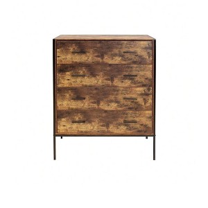 Brown 4 Drawer Dresser,Industrial Wood Storage Dressers & Chests With Sturdy Steel Frame, Storage Cabinet Chest,Storage Dresser For Bedroom Living Ro - 1 of 4