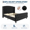 Diamond Button High-Back Upholstered Bed, Modern High Platform Bed Frame, Solid Wood with Soft and Comfortable Sponge Velvet, Bedroom Furniture - 2 of 4