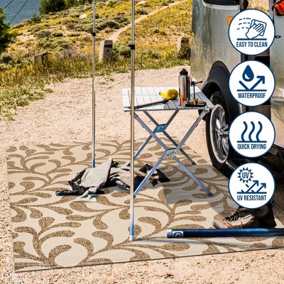 Classic Vine Pattern Brown/Beige 3' x 5' Synthetic Outdoor Rug