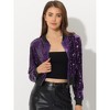 INSPIRE CHIC Women's Sequin Sparkle Front Zipper Cropped Bomber Jacket - 2 of 4