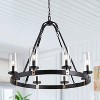8-Light Black Wagon Wheel Chandelier with Clear Glass Shades for Dining Room or Foyer Lighting - 2 of 4