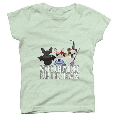 Girl's Design By Humans Dog Halloween - We're Only Here For The Treats By PedigreePrints T-Shirt