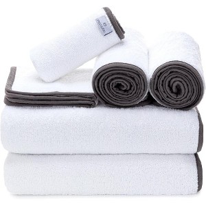 Luxury Turkish White Bath Towels with Color Trim, Set of 6 - 2 Bath 2 Hand 2 Face Towels, 600 GSM Ultra Soft and Absorbent - 1 of 4