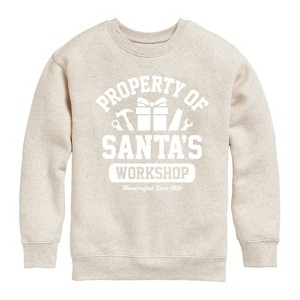 Boys' - Instant Message - Property Of Santas Workshop Christmas Graphic Long Sleeve Fleece Sweatshirt - 1 of 4