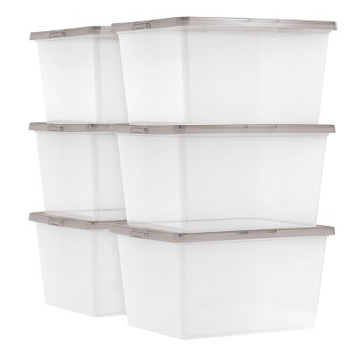IRIS 6pk 24.5 Quart Snap Top Plastic Storage Box Clear with Gray Lid