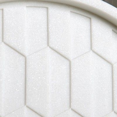 White and Wood Oval Geometric Soap Dish