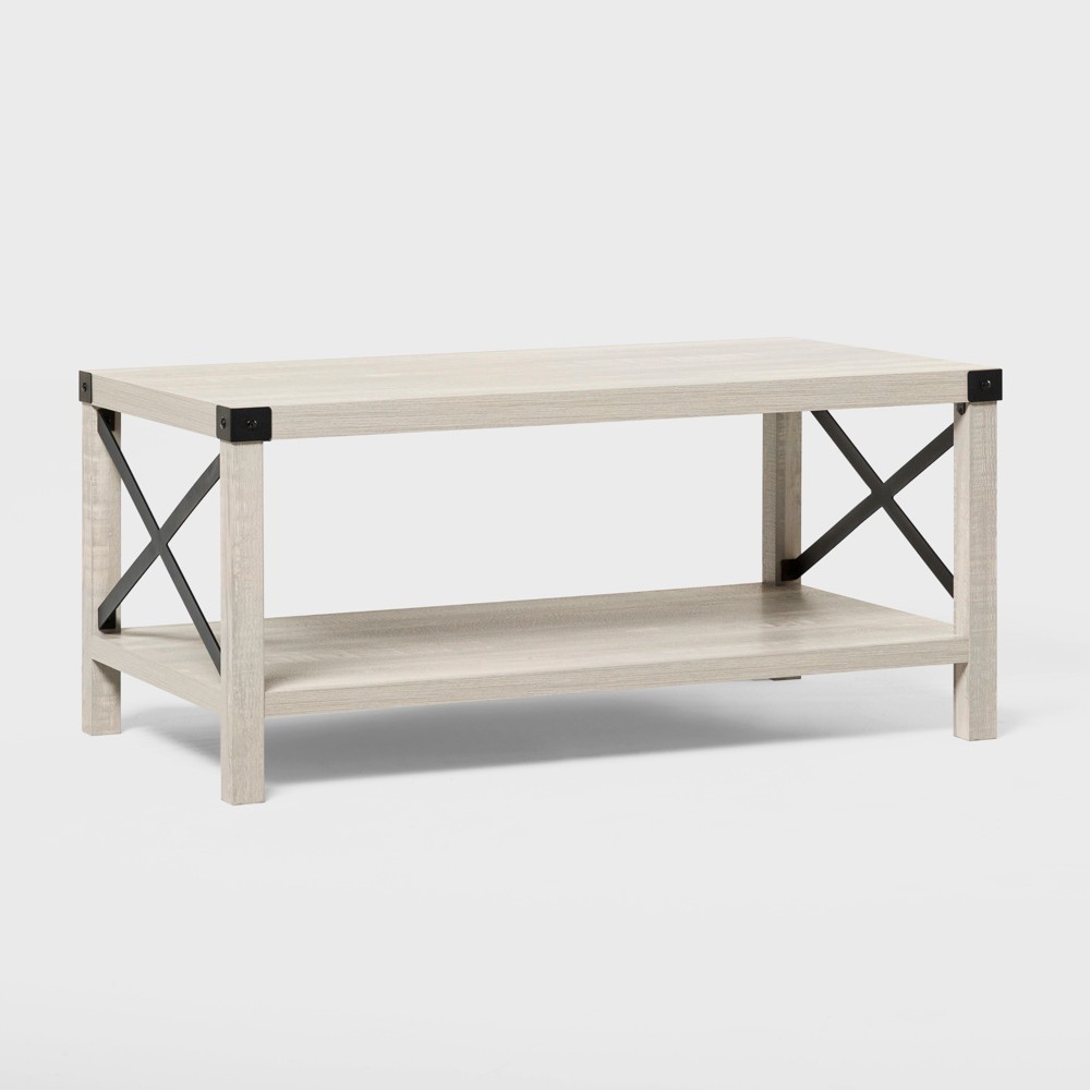 Sophie Rustic Industrial X Frame Coffee Table Stone Gray - Saracina Home: Sturdy Metal Accents, Lower Shelf Storage