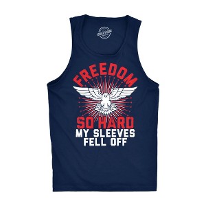 Mens Fitness Tank Freedom So Hard My Sleeves Fell Off Tanktop Funny USA 4th of July Shirt - Crazy Dog Men's Tank Top - 1 of 4