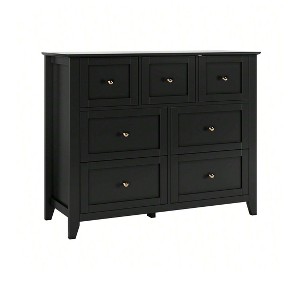White Wood Dresser For Bedroom, Chest Of Drawers With 7 Drawer & Metal Handle, Closet Store Organizer For Living Room, Hallway, Modern Minimalist - 1 of 4