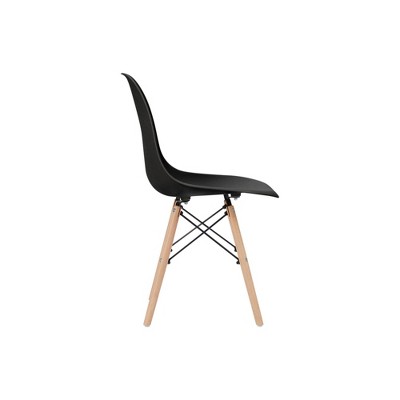 Allan Black Plastic Side Chairs with Wooden Legs, Set of 2