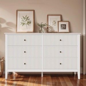 Heynemo Fluted 6 Drawer Dresser, Modern Closet Organizer Dressers, Double Chest of Drawers with Soft Close Drawers, Wood Storage Cabinet, White - 1 of 4