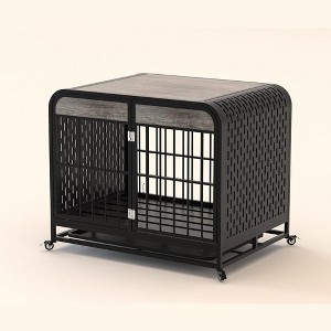 Heavy Duty Dog Crate Furniture Wooden Table Pet Dog Cage Kennel House Indoor Side Table Decor with Removable Trays and Lockable Wheels for Small Dogs - 1 of 4