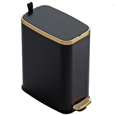 Small Bathroom Trash Can with Lid Soft Close-5L/1.3 Gal Slim Garbage Can-Metal Step Wastebasket-Rectangle Narrow Waste Bin