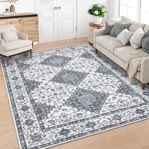 Machine Washable Area Rug 9x12 for Living Room Vintage Geometric Bedroom Carpet Non-Shedding Large Non Slip Throw Carpet Stain Resistant Mat - 1 of 4