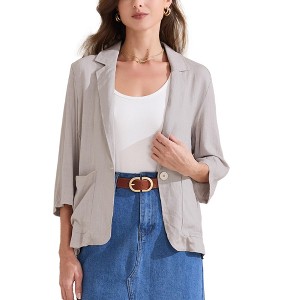 INSPIRE CHIC Women's 3/4 Sleeves Casual One Button Notched Lapel Side Pockets Blazer - 1 of 4