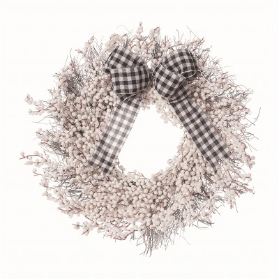 Transpac Floral White Christmas Buffalo Check Berry Wreath