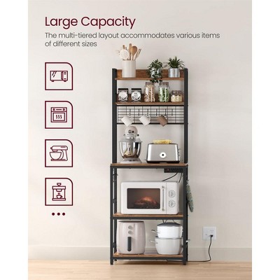 VASAGLE Rustic Brown and Black Adjustable Metal Bakers Rack