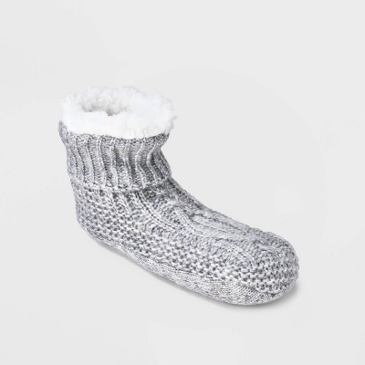 Women's Cable Knit Faux Shearling Lined Booties with Grippers - Stars Above™