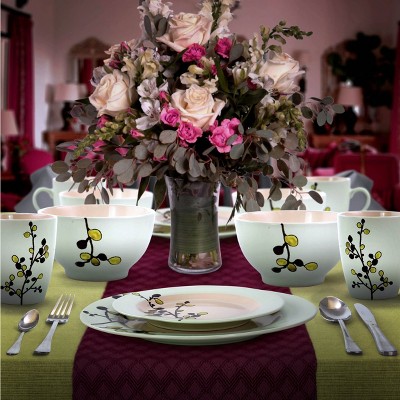 Retro Bloom Ceramic Floral Dinnerware Set, Service for 4