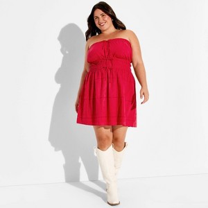 Women's Mini Eyelet Tie-Front Tube Empire Waist Dress