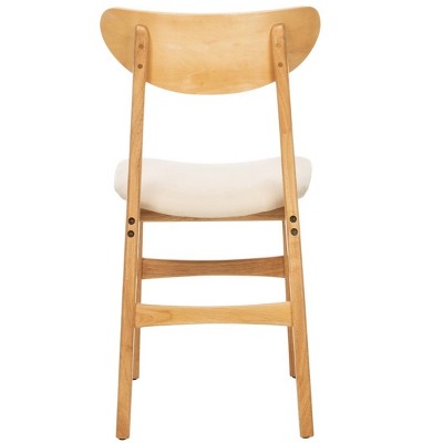 Transitional Retro High-Back Side Chair in Natural Wood & White Cushion