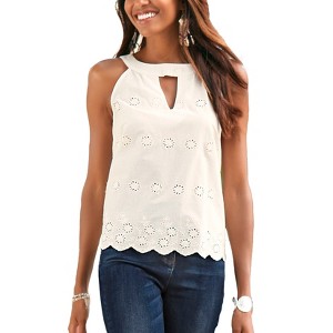 Women's Sleeveless Eyelet Lace Blouse Shirt - LASCANA - 1 of 4