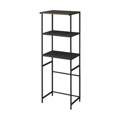 Sleek Black Steel and Ash Wood Kitchen Appliance Tower Rack