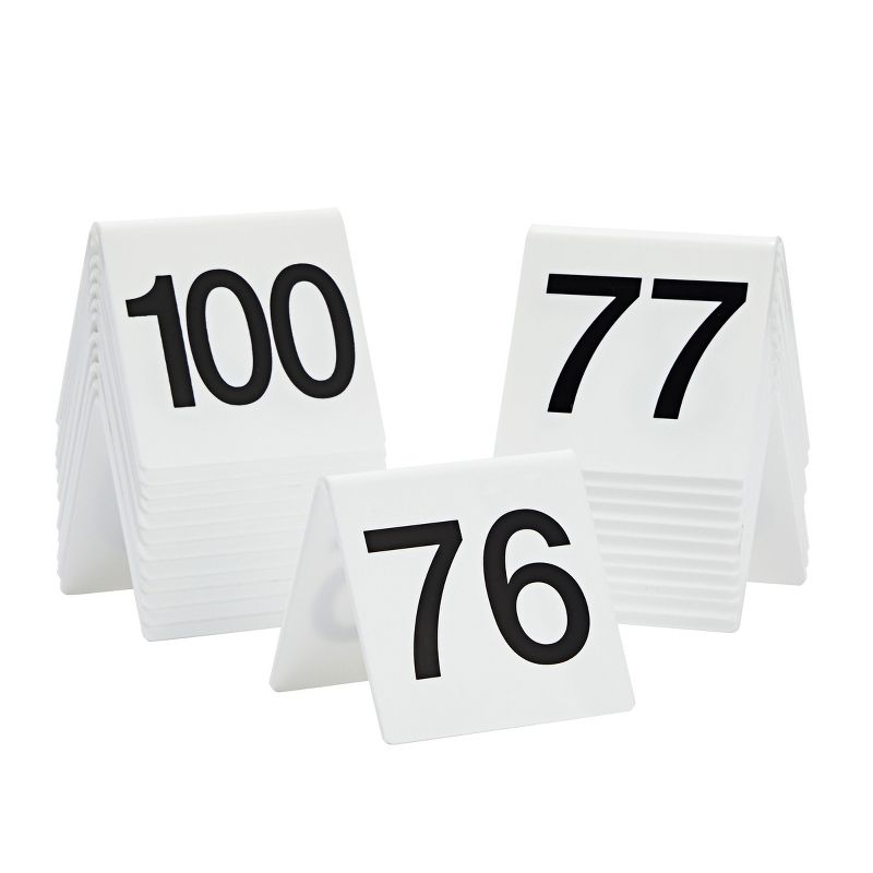 Set of 25 Acrylic Table Numbers for Wedding Reception, Plastic Tent Cards Numbered 76-100 for Restaurants, Banquets (3 x 2.75 x 2.5 In), 1 of 6