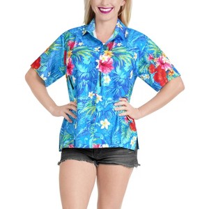 LA LEELA Hawaiian Shirts Womens Floral Summer Beach Party Colorful Shirt Short Sleeve Vacation Tops Button Up Shirts Colorful for Women - 1 of 4
