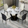 5-Piece Dining Table Set Dining Set with Round Faux Marble Dining Table and 4 PU Upholstered Chairs with Widened Backrest, Black+White/Gray-ModernLuxe - 2 of 4