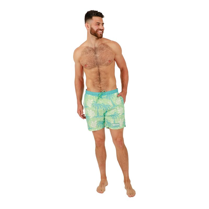Corona Palm Trees All-Over Print Men's Green Board Shorts, 3 of 6