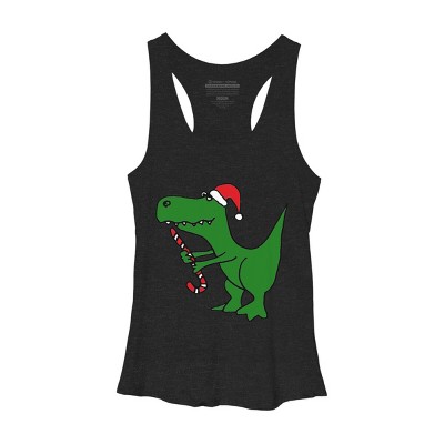 Women's Design By Humans Funny Christmas Green T-rex Dinosaur By SmileToday Racerback Tank Top