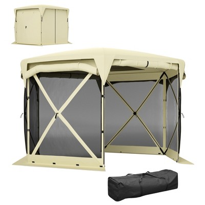 Outsunny 11 x 11ft Pop Up Gazebo Screen Tent with Removable Roof Cover, 4 Roll-up Wind Panels for Camping, Patio, Backyard, Lawn
