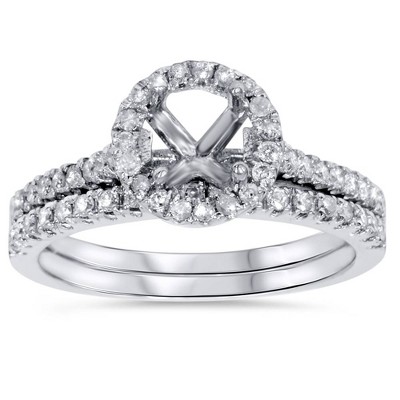 Pompeii3 1/2ct Halo Diamond Engagement Wedding Ring Set 14K White Gold