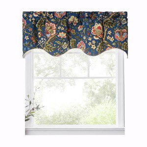 Ellis Curtain Regency Scallop Shaped 3" Rod Pocket Valances for Windows 50" x 15" Navy - 1 of 4