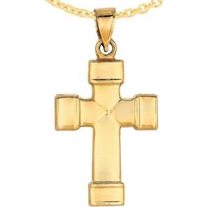 14k Yellow Gold 1" Barrel-Ended Cross Charm Pendant with optional Adjustable Chain Necklace - 1 of 4