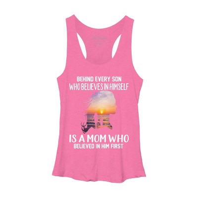 Women's Design By Humans Mother Behind Every Son Who Believes In Himself Is A Mom By corndesign Racerback Tank Top