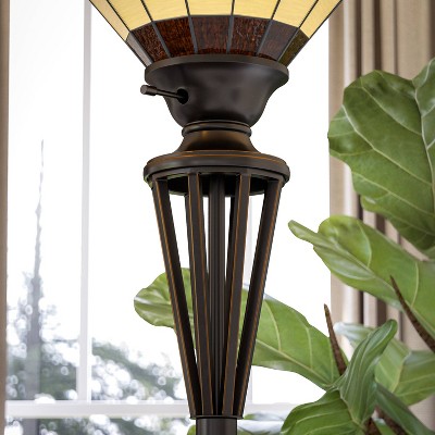 72-Inch Bronze Torchiere with Stained Glass Shade